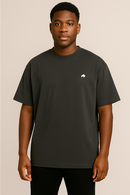 OVERSIZED T-SHIRT "BISON'S RESILIENCE" FADED BLACK
